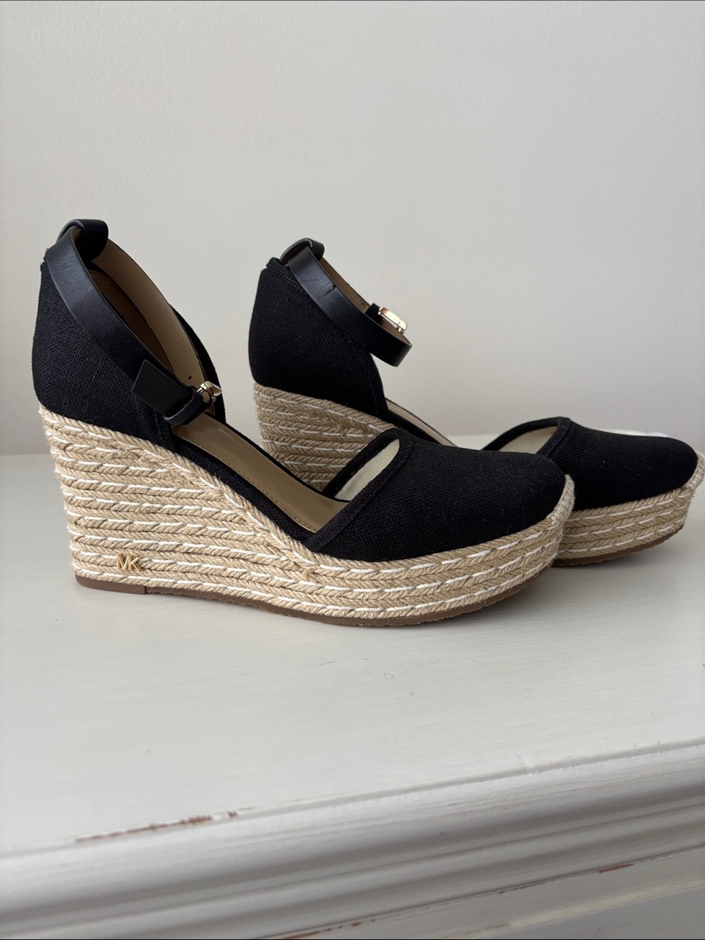Black Espadrille Wedge Sandals with Ankle Strap